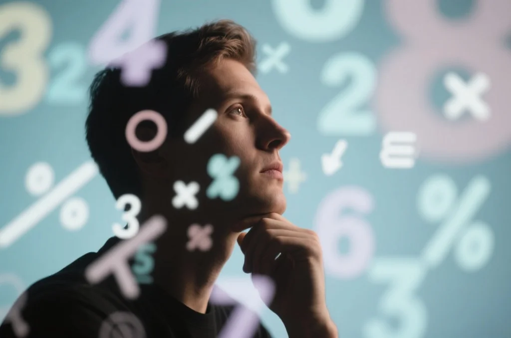 一个人正在思考数字和策略